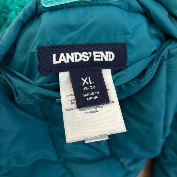 Lands’ End Featherless Reversible Fleece Lined Hooded Puffer Jacket Youth - Picture 5 of 9
